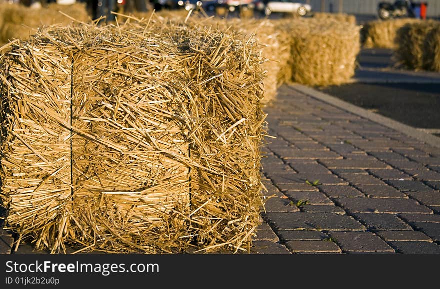 A lot of bales of straw cleared by the sun. A lot of bales of straw cleared by the sun