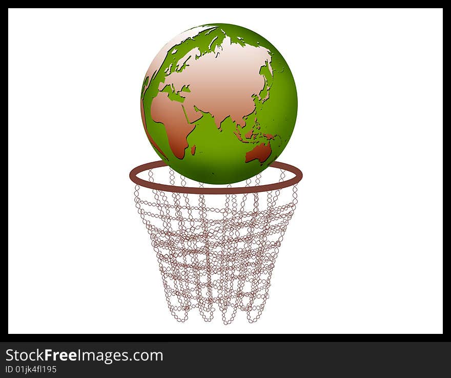 The globe reaching down through in the basket net. The globe reaching down through in the basket net