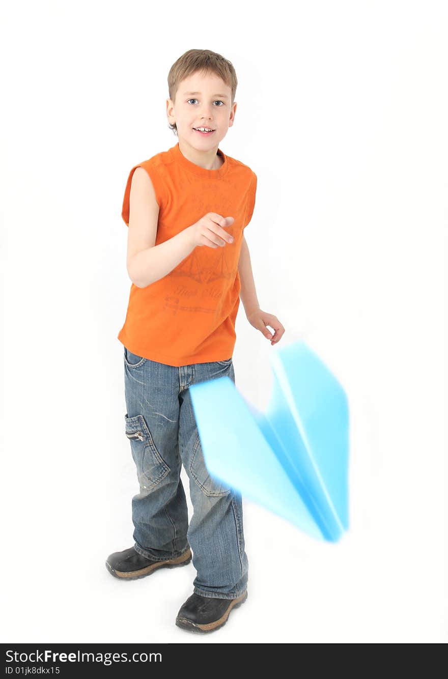 Boy starts paper plane