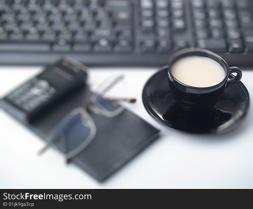 The keyboard on a background of various subjects. The keyboard on a background of various subjects