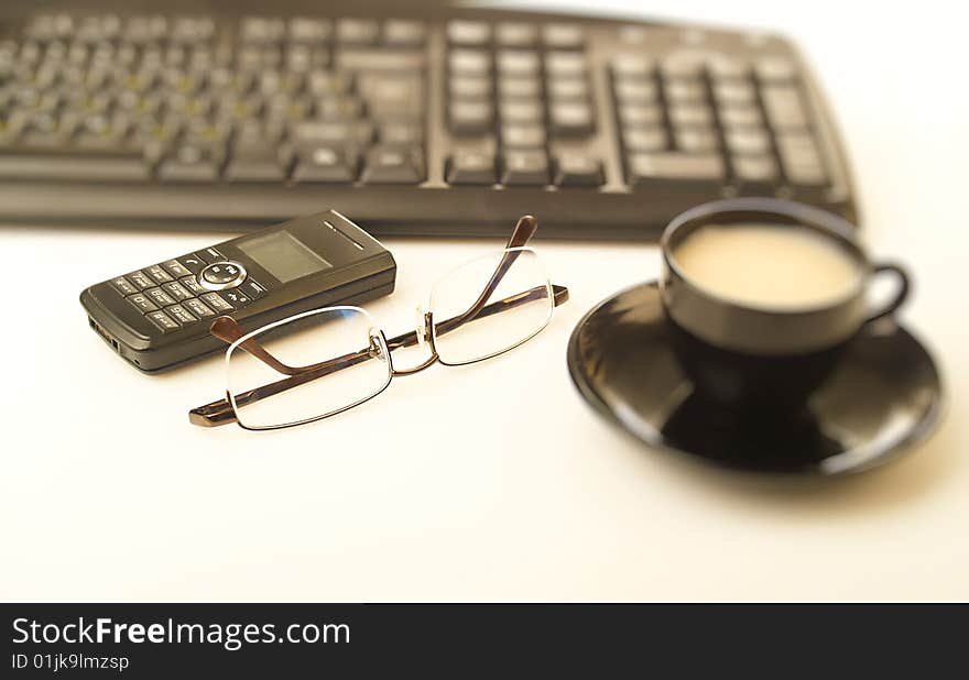 The keyboard on a background of various subjects. The keyboard on a background of various subjects