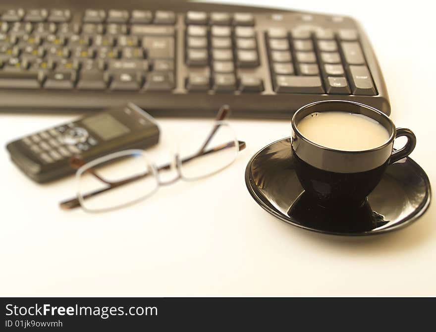 The keyboard on a background of various subjects. The keyboard on a background of various subjects