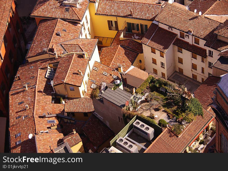 View from the Asinelli tower in Bologna in Italy