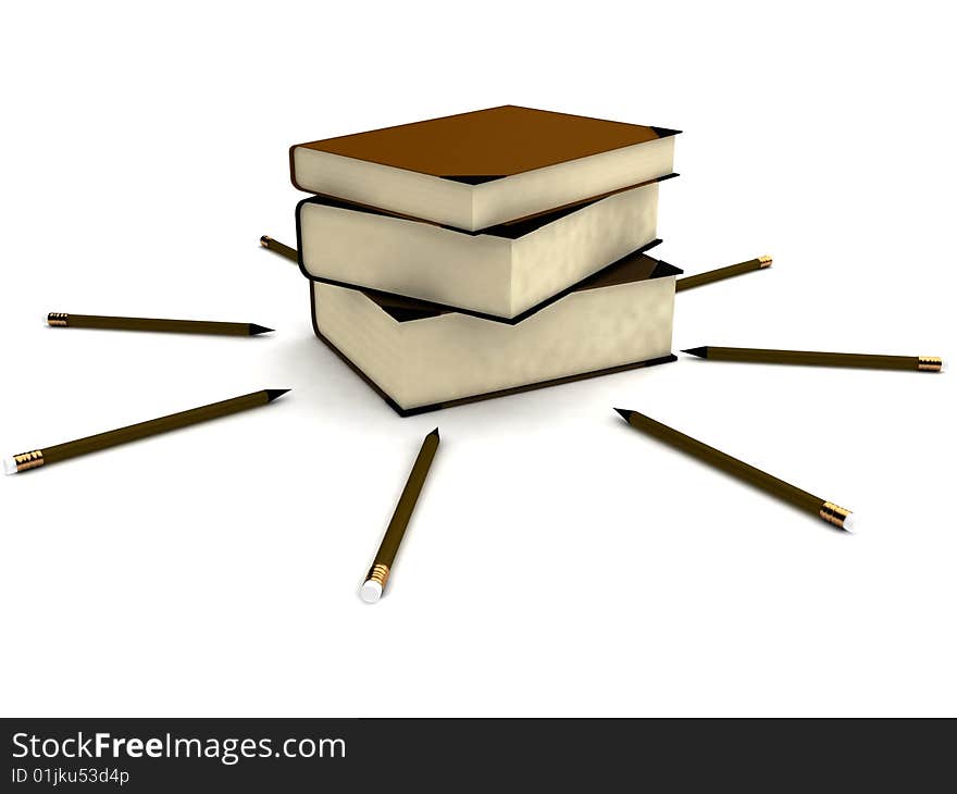 Stack of books and pencils