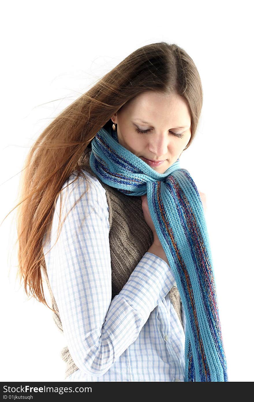 Young woman wrap up into scarf