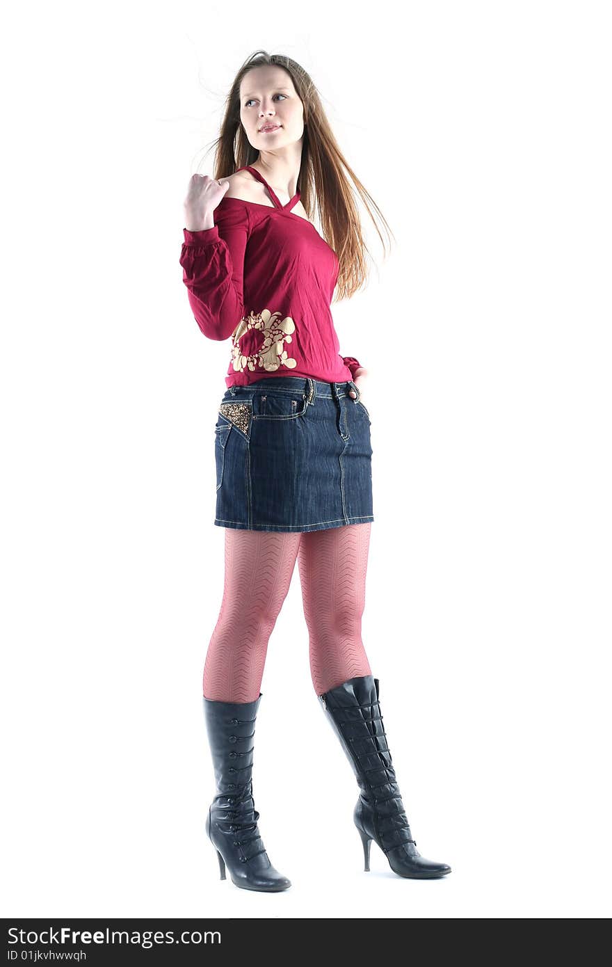 Young woman with long hair isolated on white background