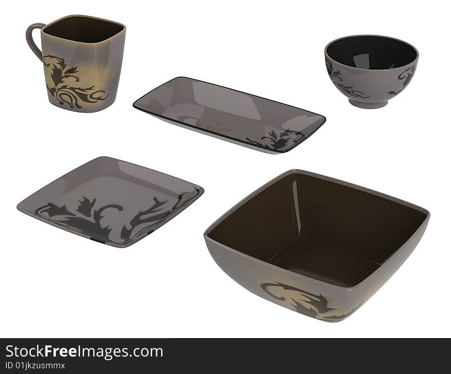 Rendered 3d isolated dark ware objects