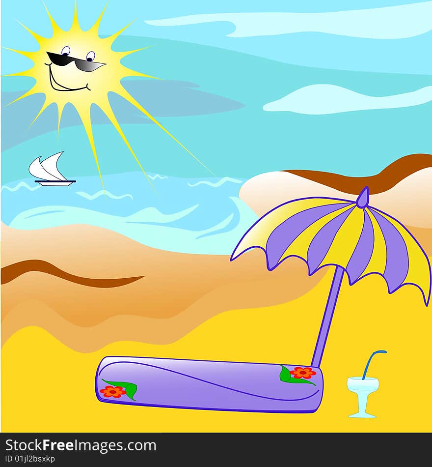 Tropical beach with umbrella . vector illustration. Tropical beach with umbrella . vector illustration