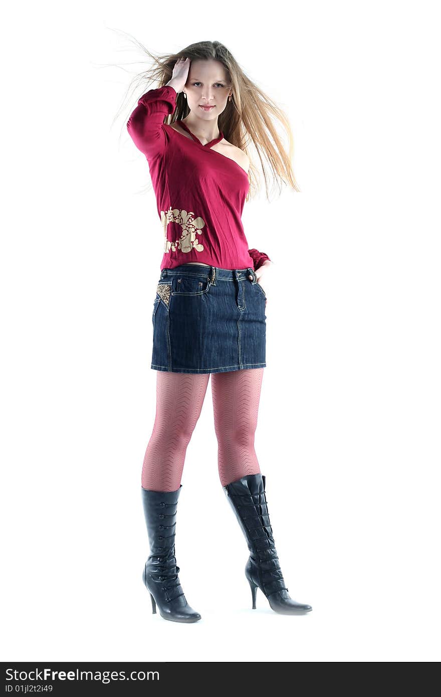 Young woman with long hair isolated on white background