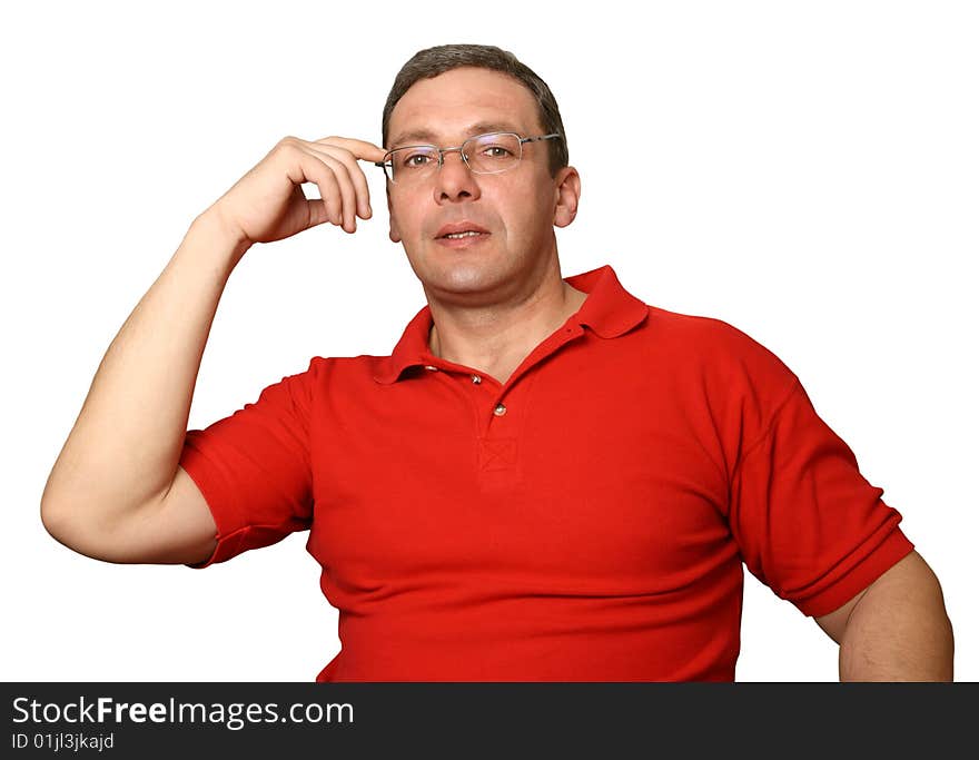 The man in glasses it is isolated on a white background. The man in glasses it is isolated on a white background