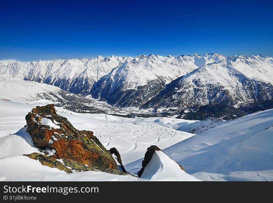 View on Soelden village in Alps. View on Soelden village in Alps.