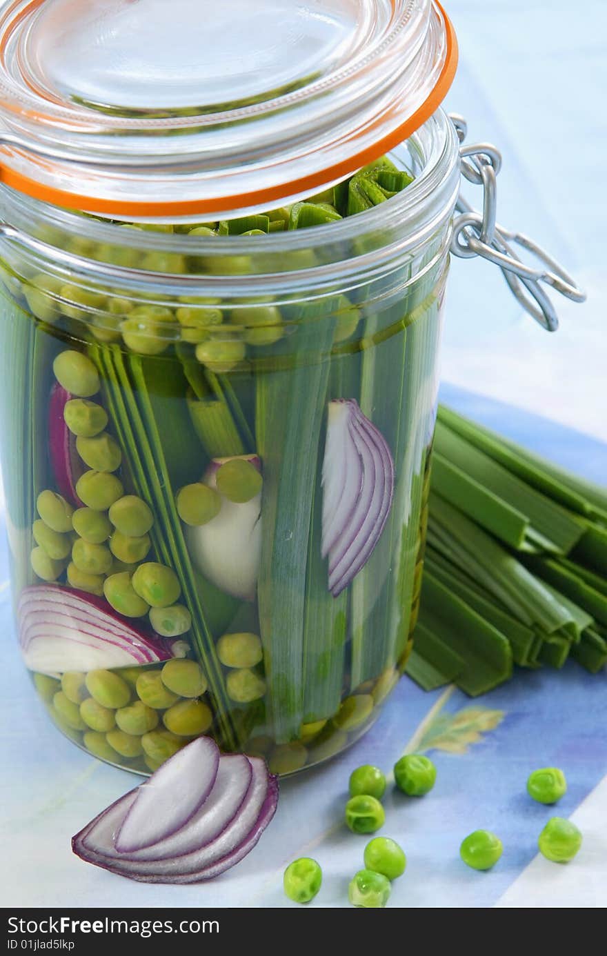 Marinated vegetables in glass jar