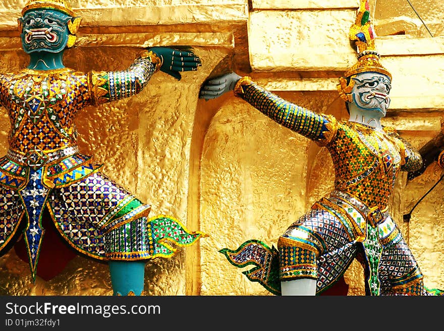 Beautiful Thai Warriors on wall of palace. Beautiful Thai Warriors on wall of palace