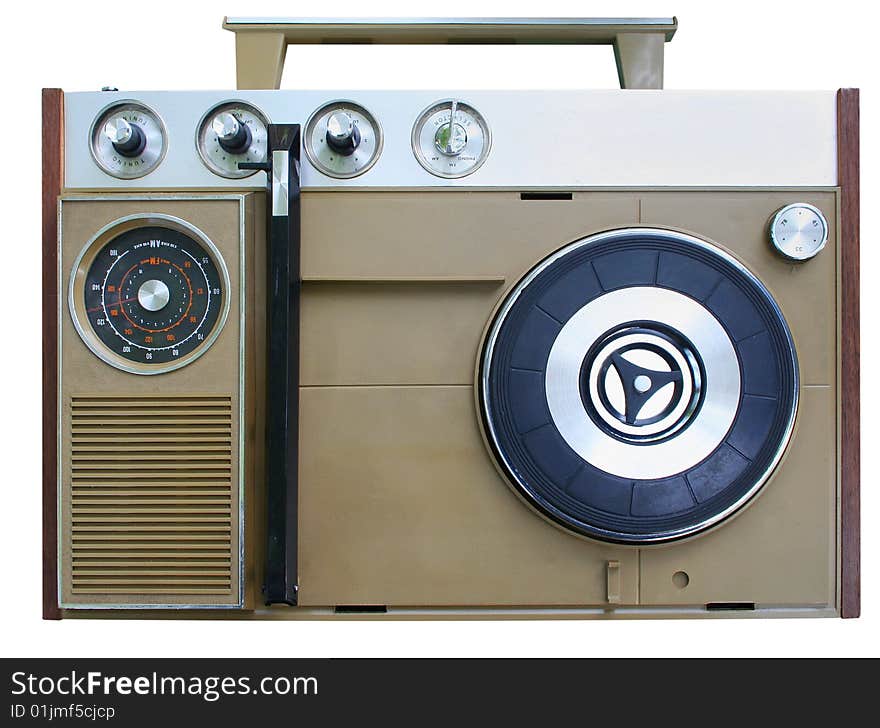 Old portable radiogram isolated on white. Old portable radiogram isolated on white.