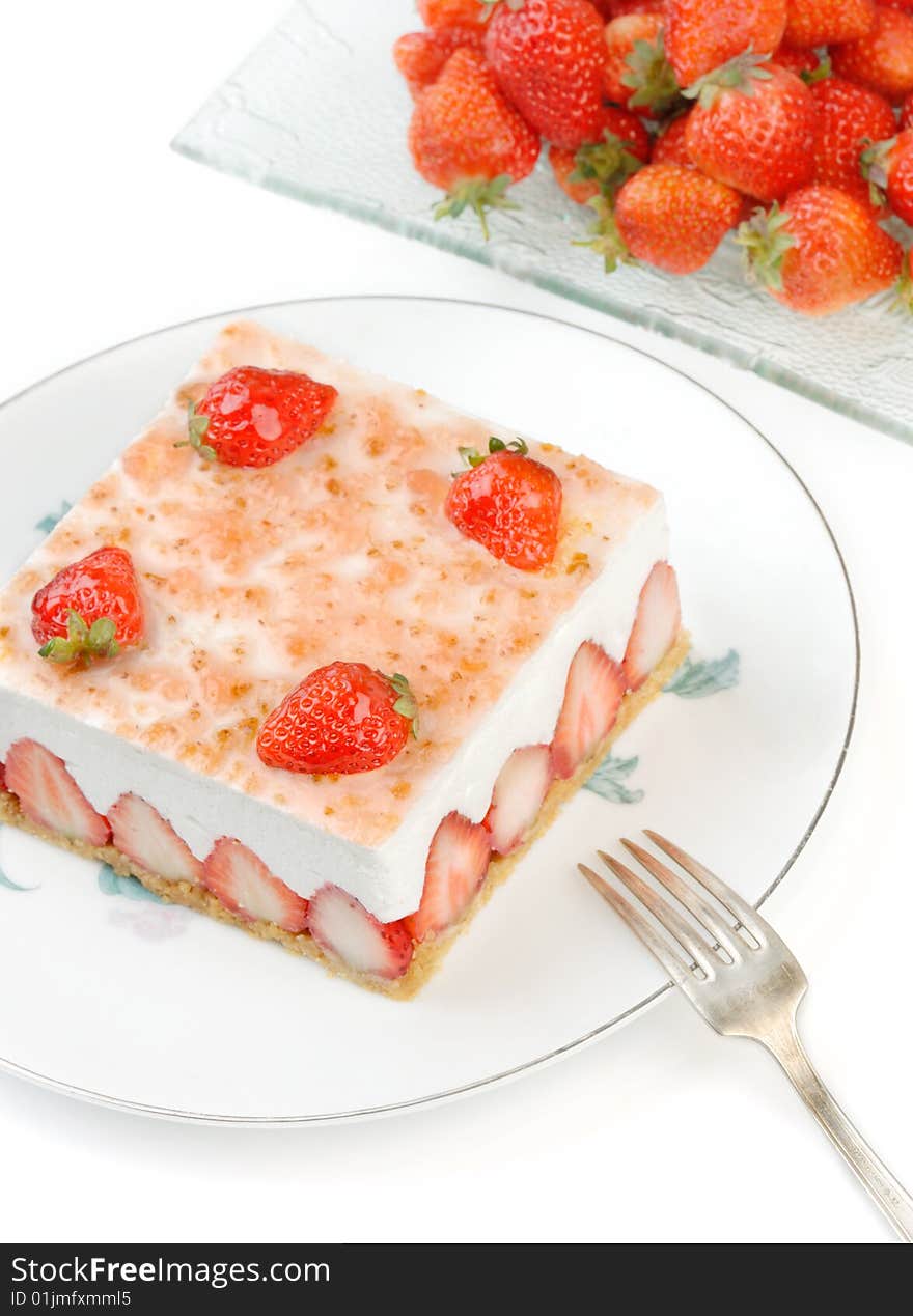 Homemade Strawberry mousse on white background