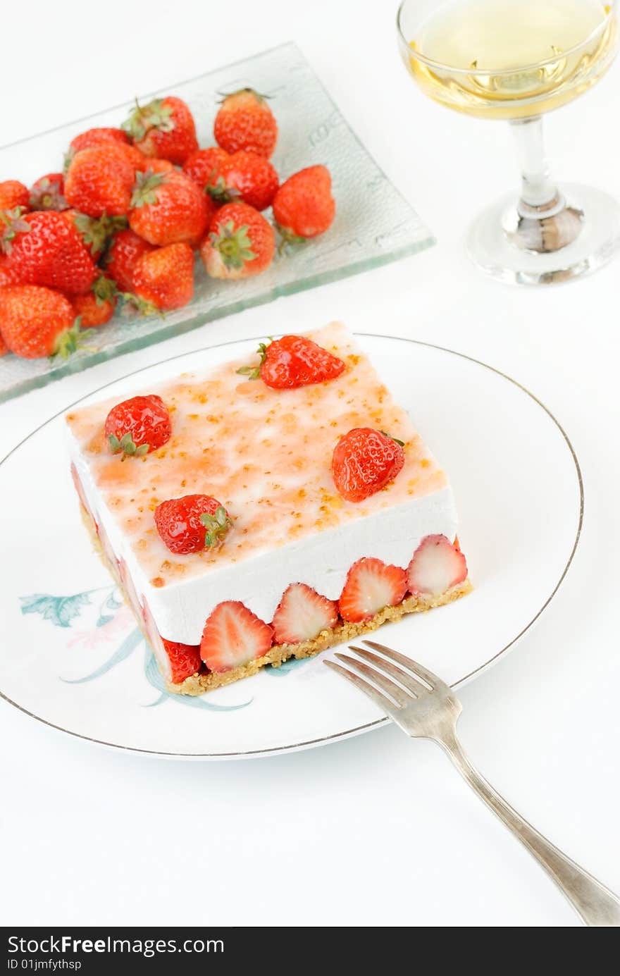 Homemade Strawberry mousse on white background