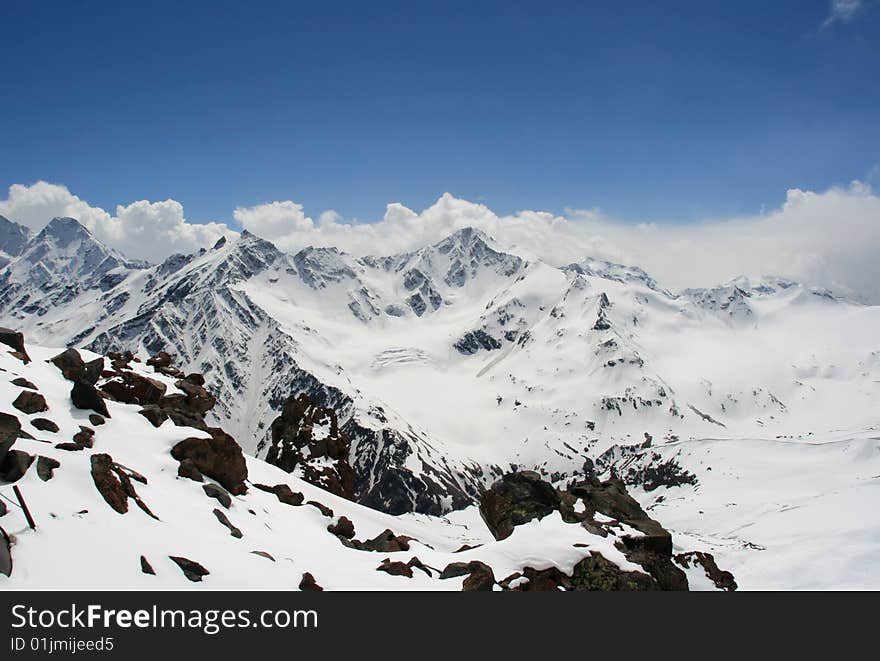 Snow tops of mountains of Elbrus