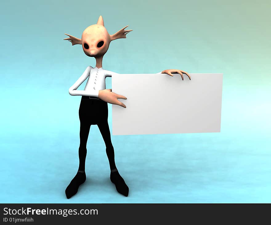 Alien fantasy creature with blank sign