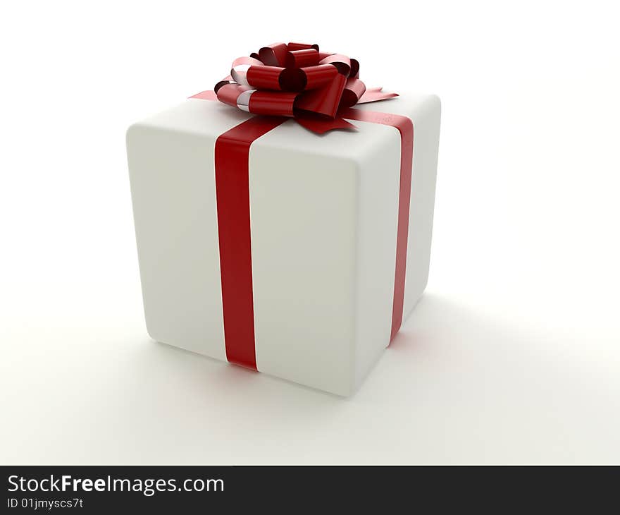 Isolated present with red band on the white background