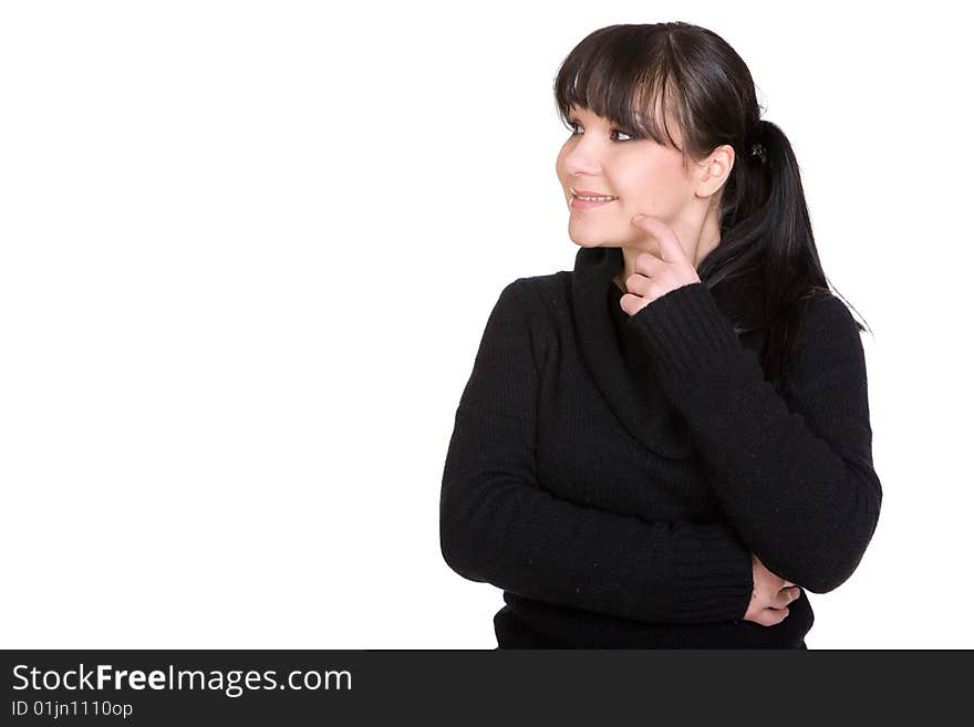 Happy brunette woman over white background. Happy brunette woman over white background