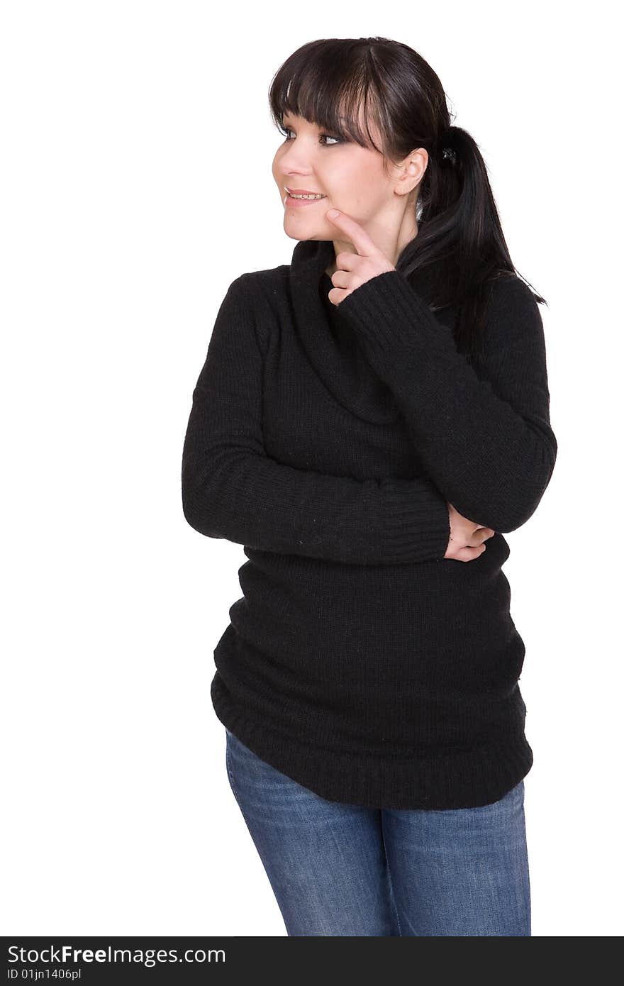 Happy brunette woman over white background. Happy brunette woman over white background