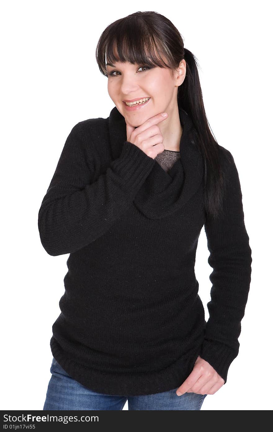 Happy brunette woman over white background. Happy brunette woman over white background