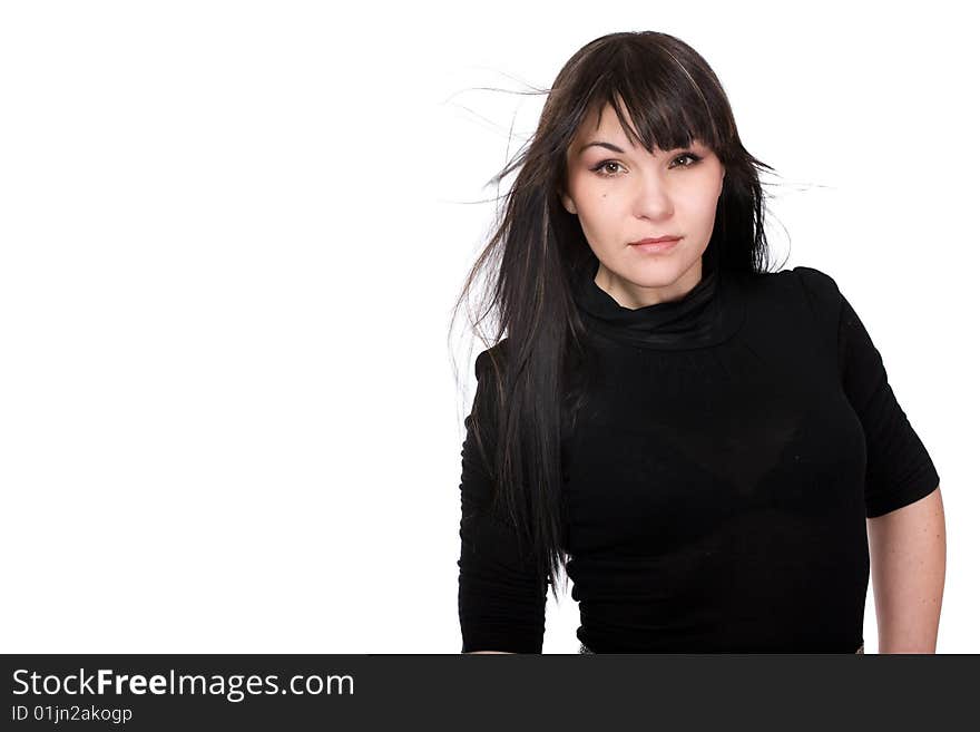 Happy brunette woman over white background. Happy brunette woman over white background