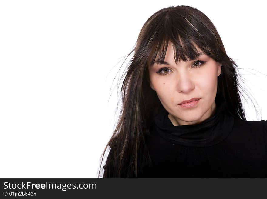 Happy brunette woman over white background. Happy brunette woman over white background