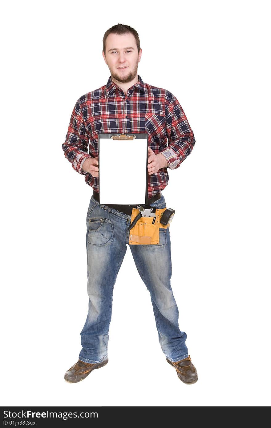 Worker with tools. over white background