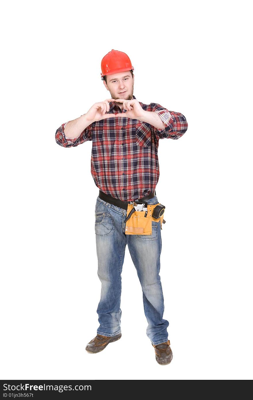 Worker with tools. over white background