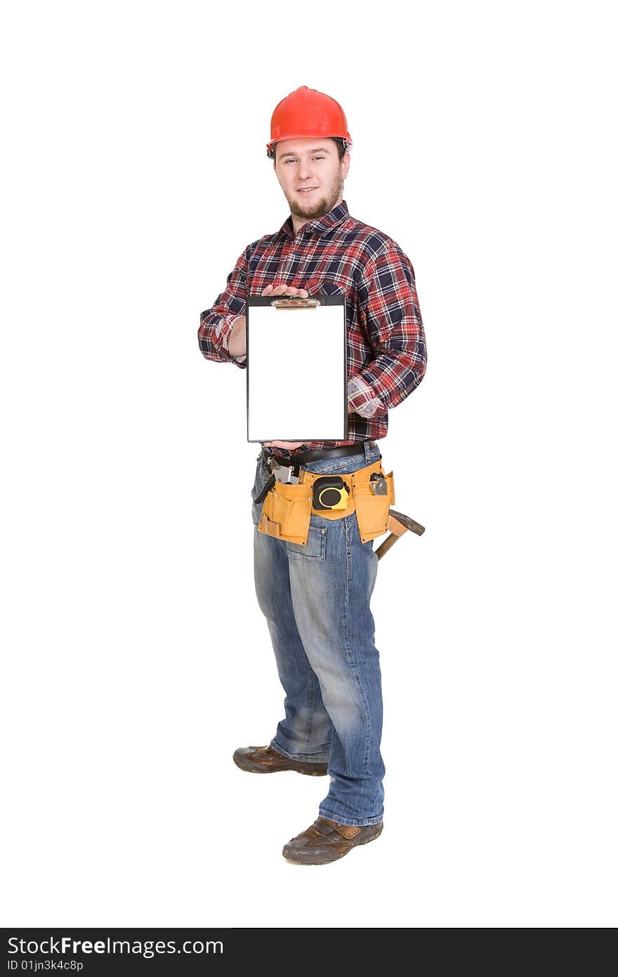 Worker with tools. over white background