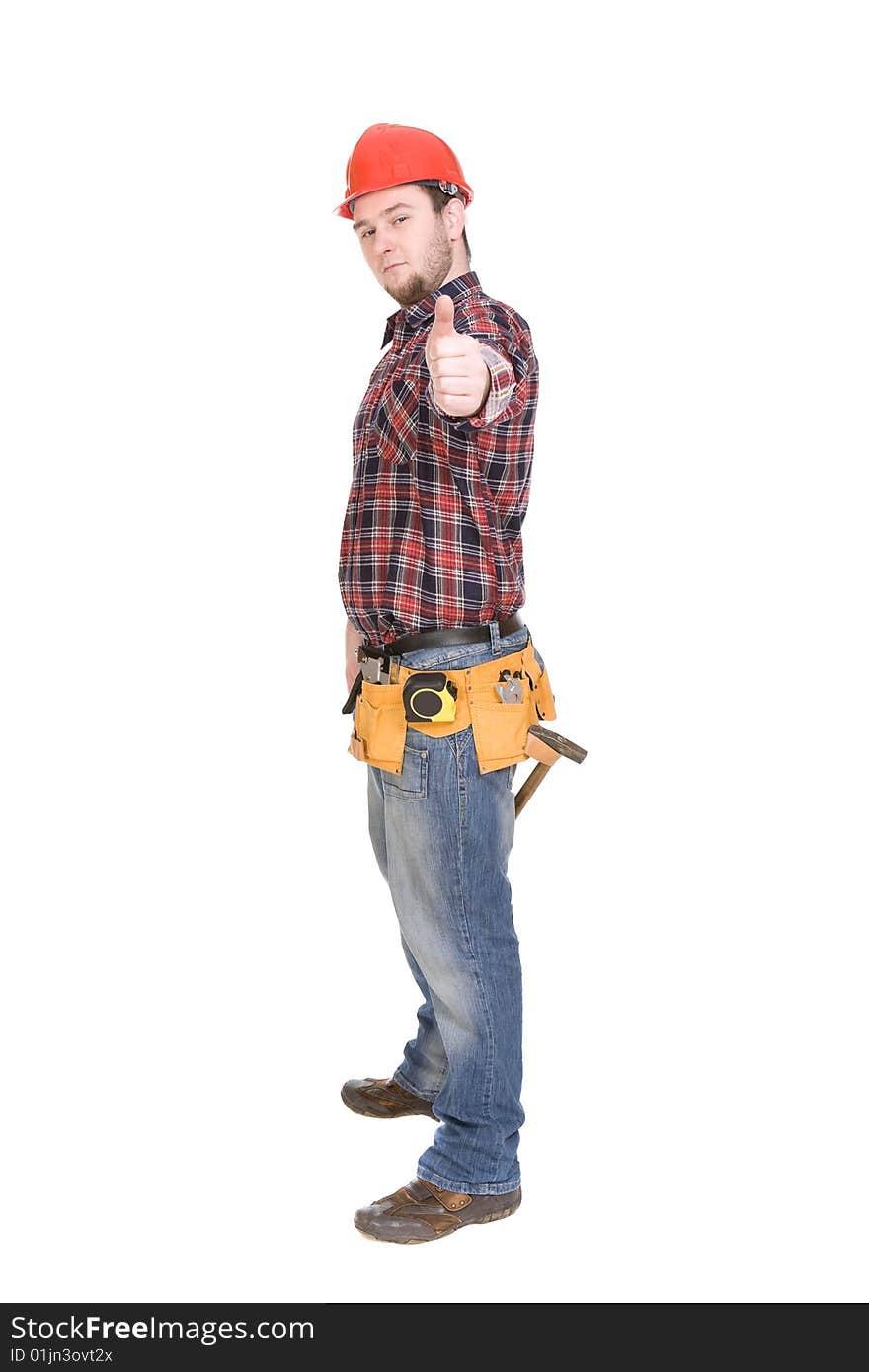 Worker with tools. over white background