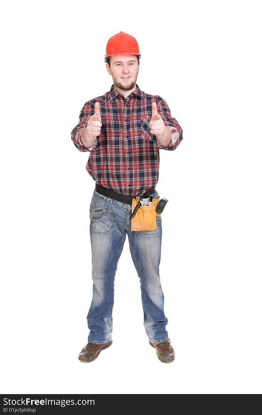 Worker with tools. over white background