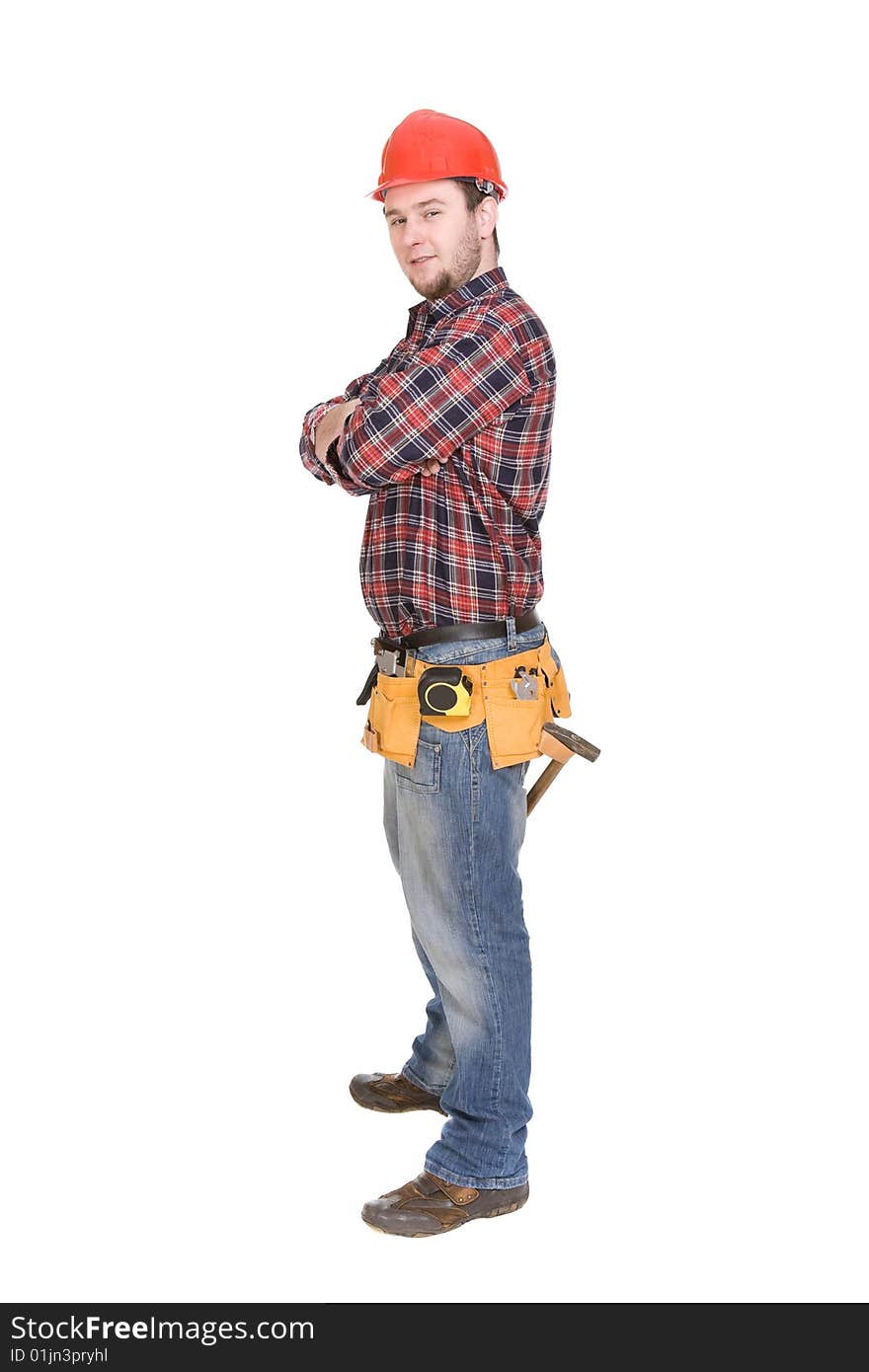 Worker with tools. over white background