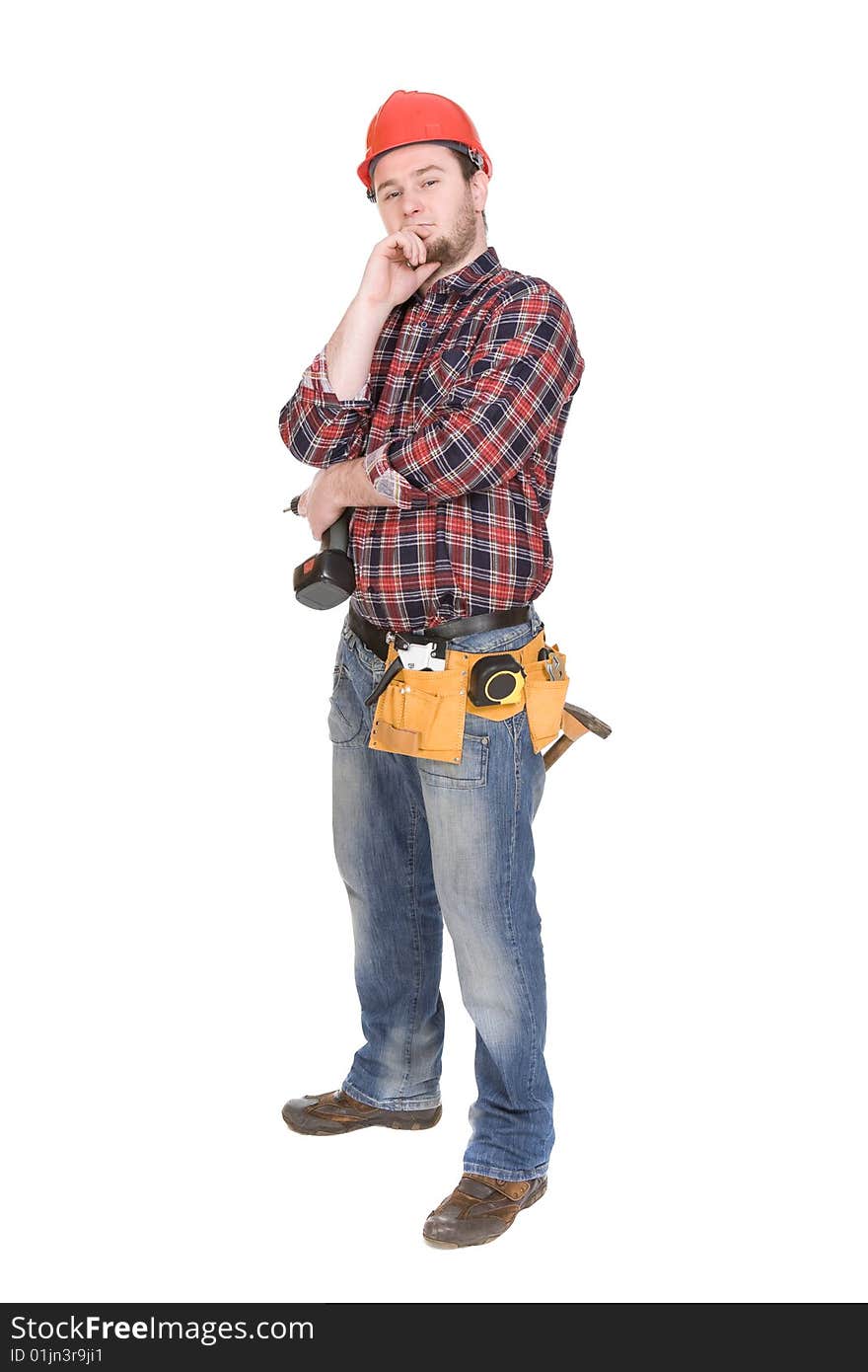 Worker with tools. over white background