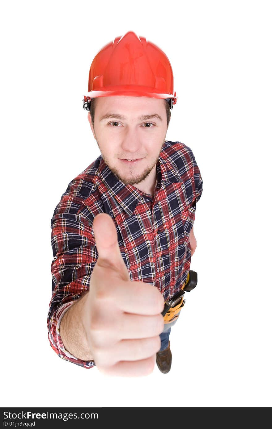 Worker with tools. over white background