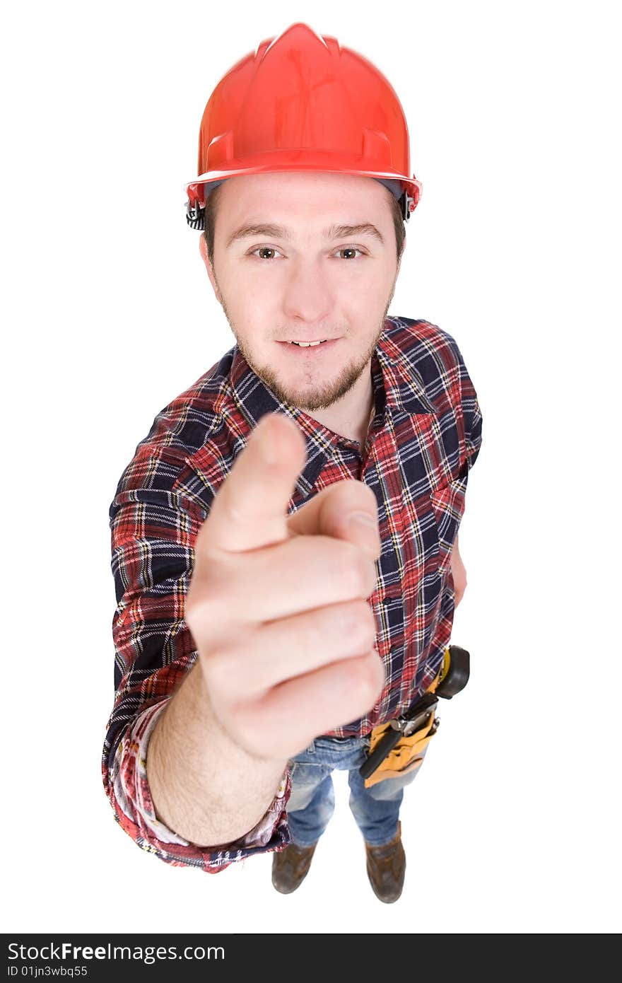 Worker with tools. over white background