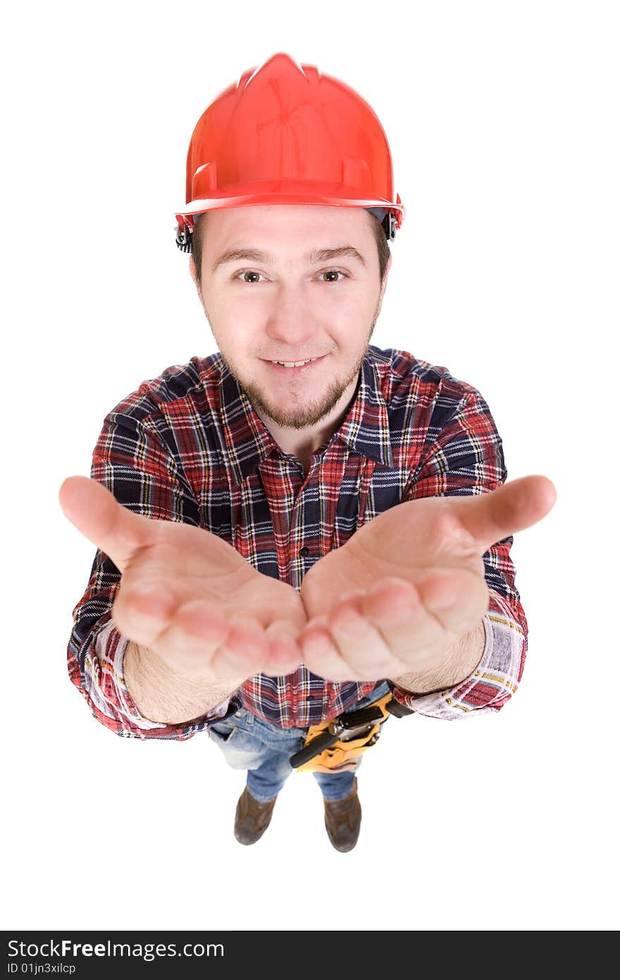 Worker with tools. over white background