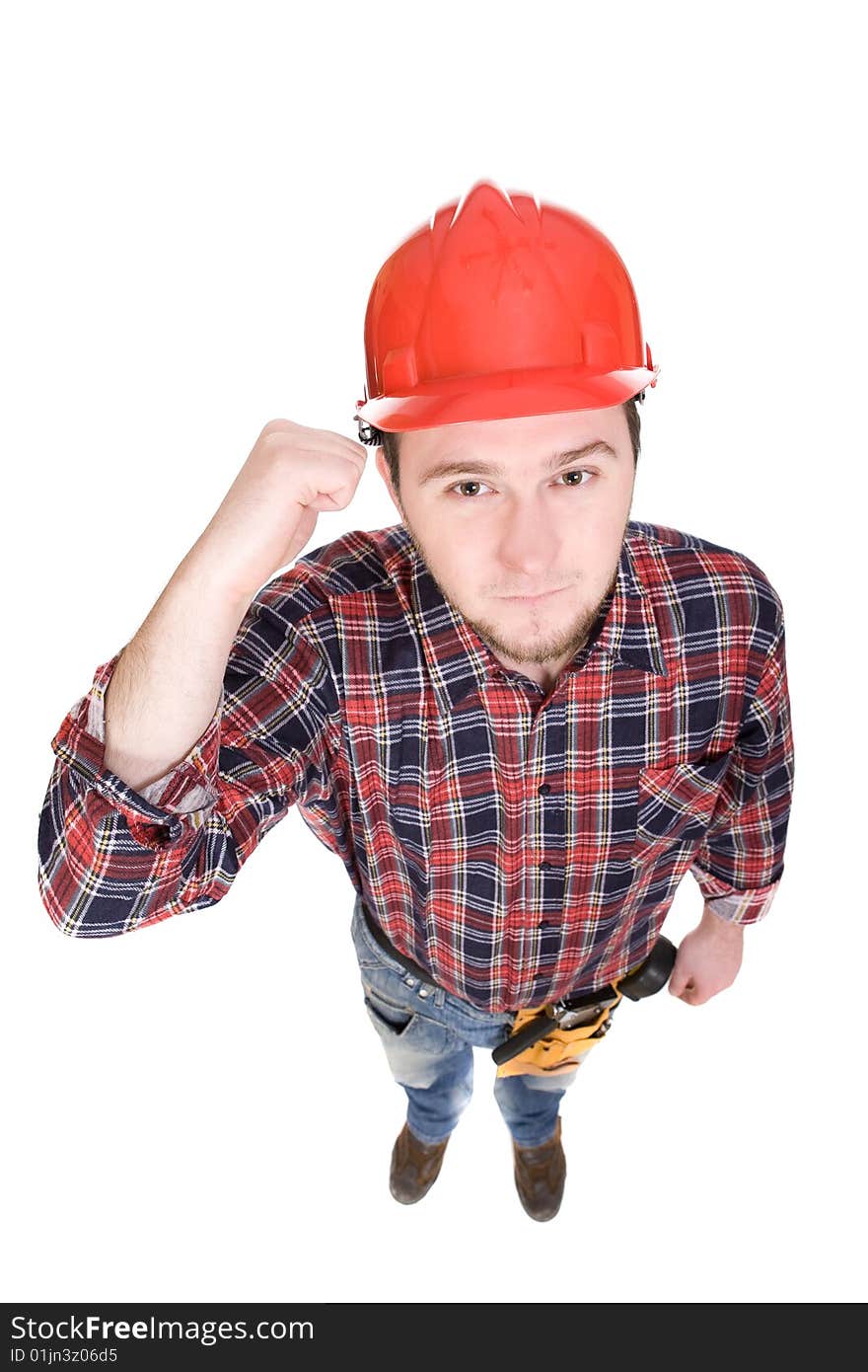 Worker with tools. over white background