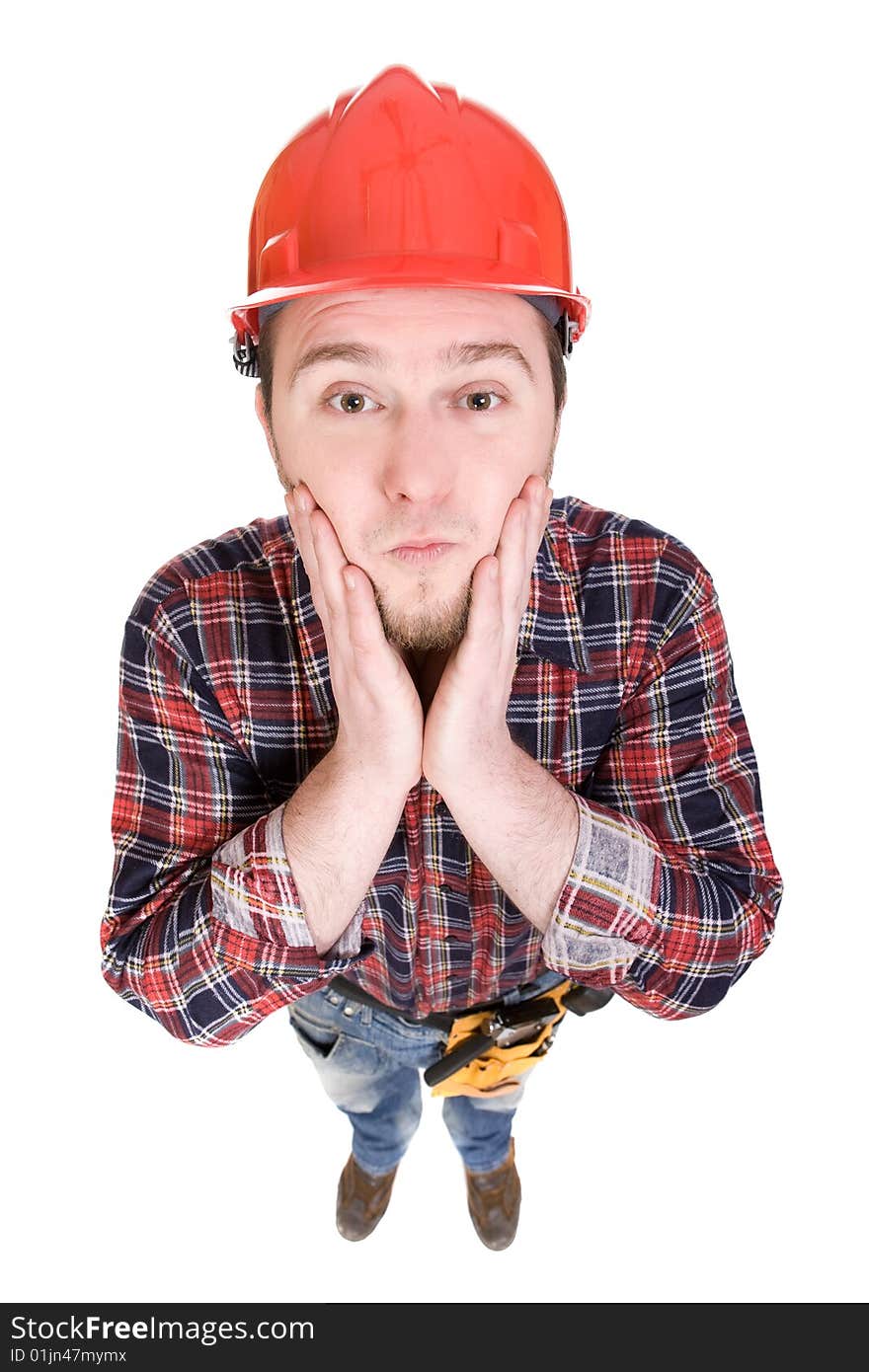 Worker with tools. over white background