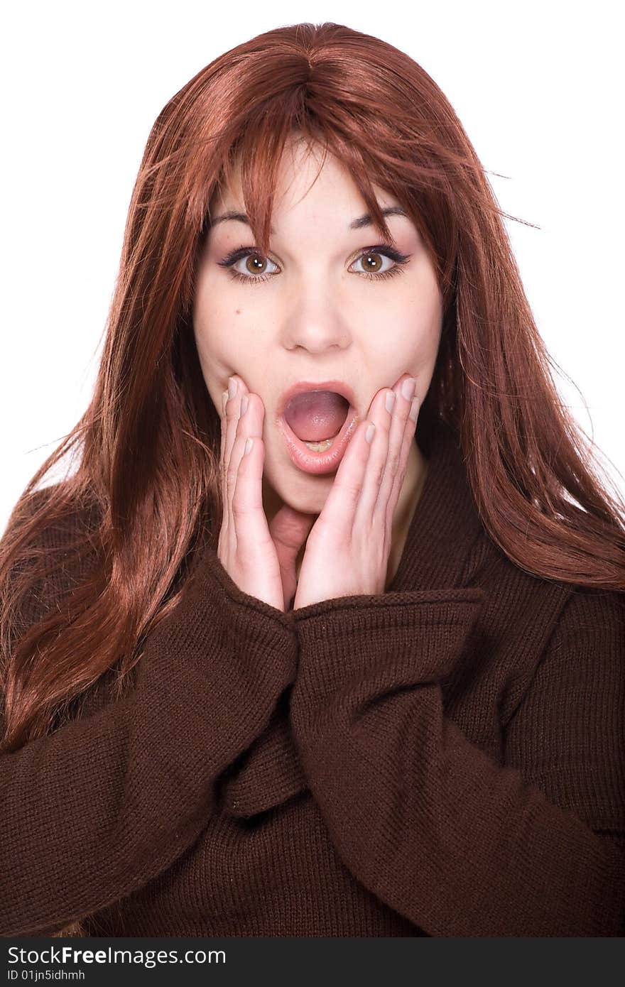 Happy woman over white background. Happy woman over white background