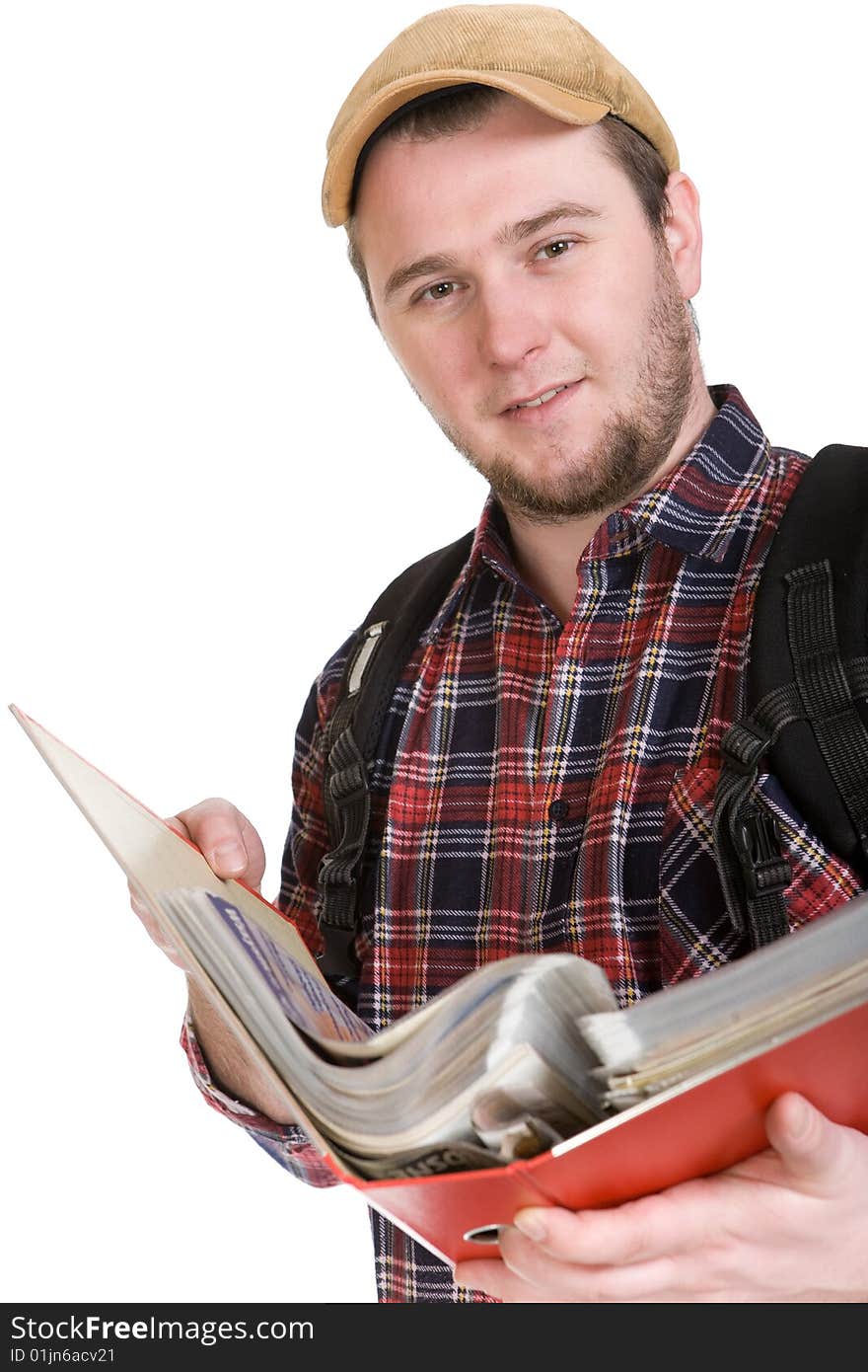 Casual student over white background