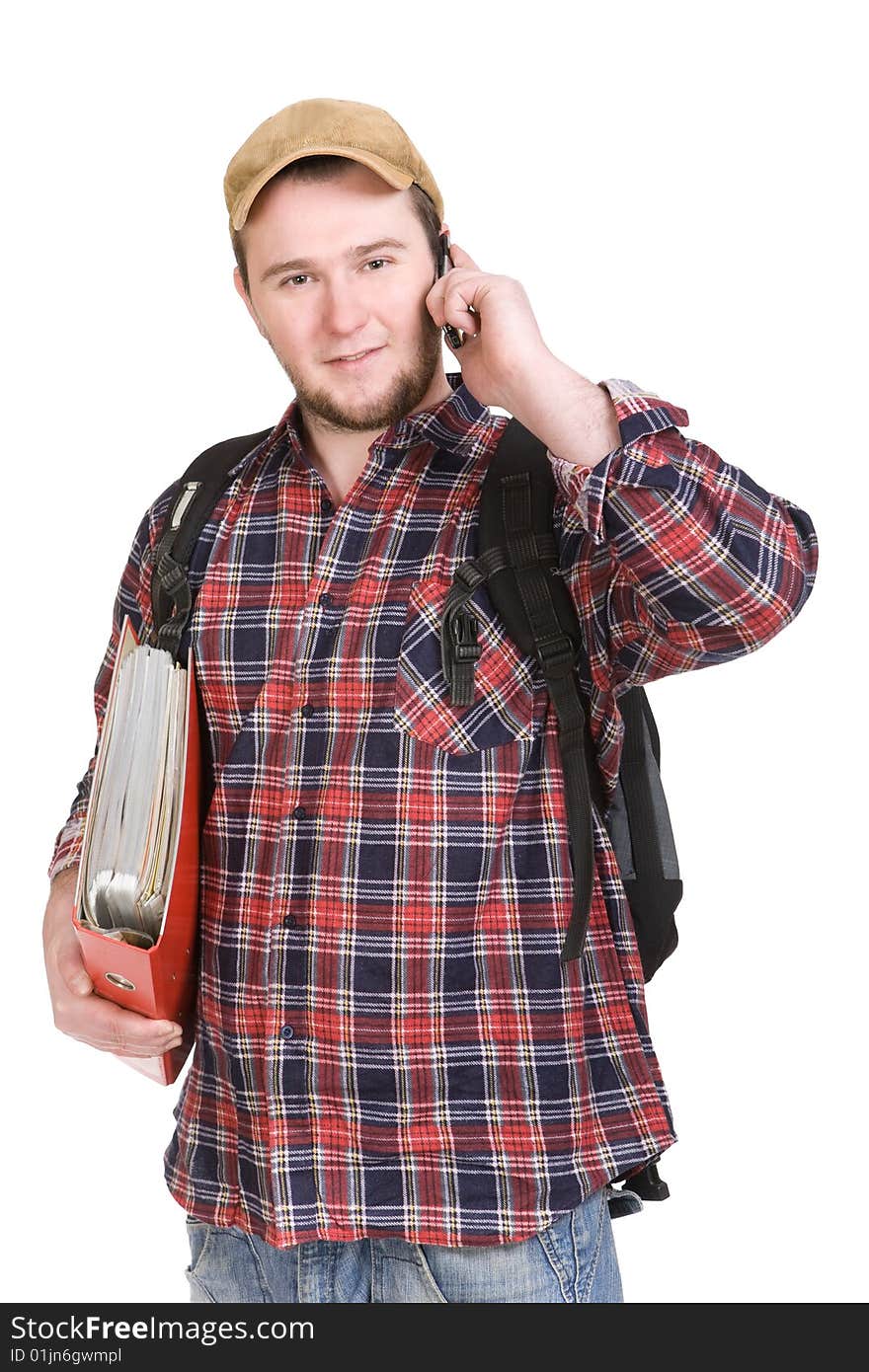 Casual student over white background