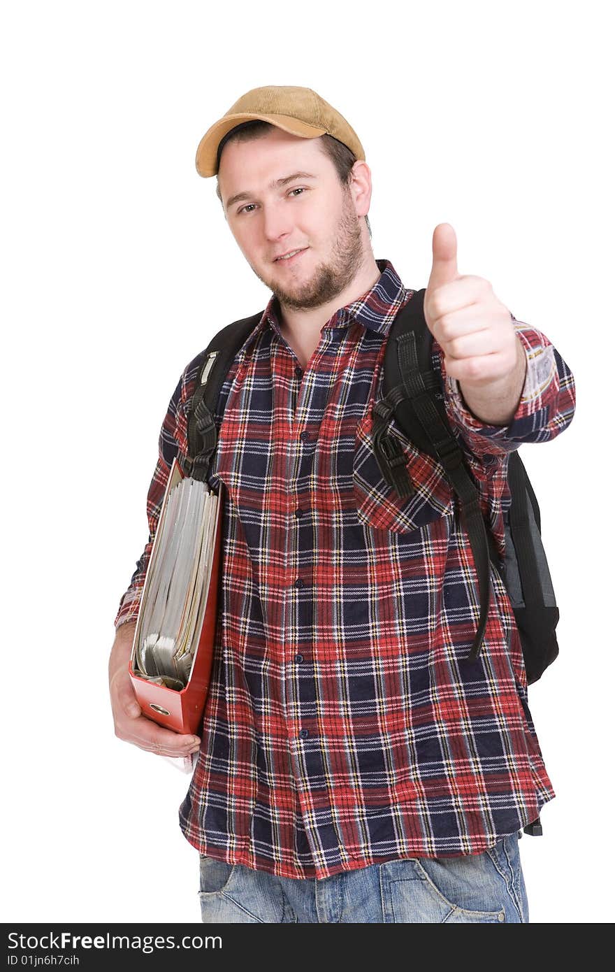 Casual student over white background