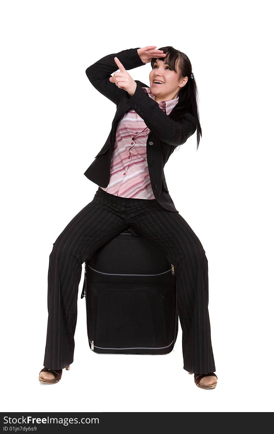 Attractive businesswoman traveling with suitcase. Attractive businesswoman traveling with suitcase