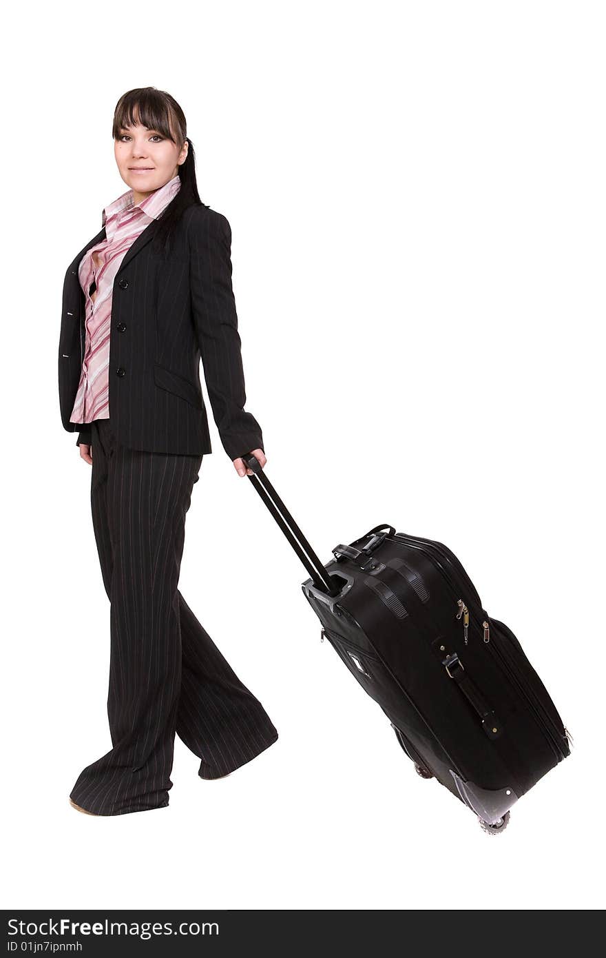 Attractive businesswoman traveling with suitcase. Attractive businesswoman traveling with suitcase