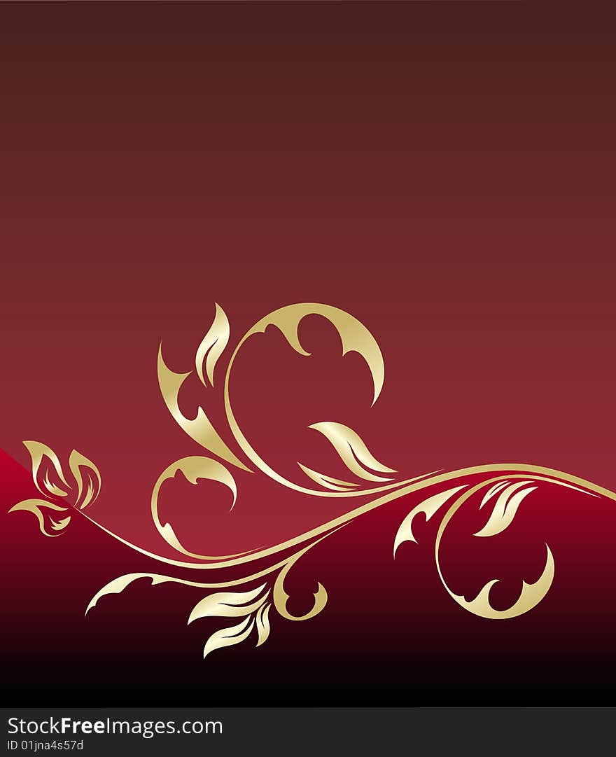 Golden floral element on red background (vector). Golden floral element on red background (vector)