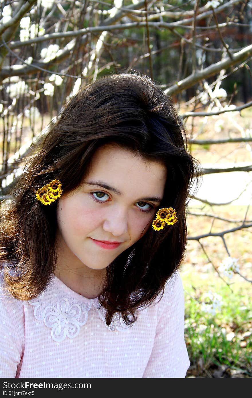 Teen Girl With Flowers In Her Hair