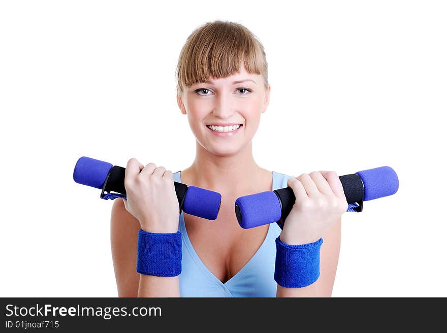 Young Attractive Girl With Dumbbells