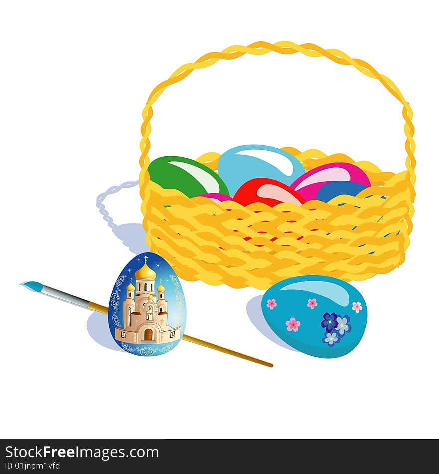 Vector illustration with basket and easter egges